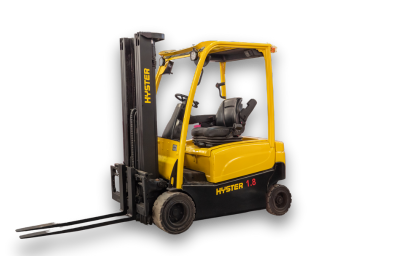 Imagen de una carretilla de la marca hyster con colores amarillo y negro