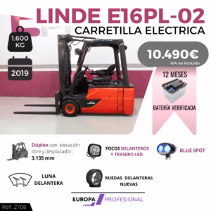 CARRETILLA ELEVADORA ELECTRICA LINDE E16PL-02