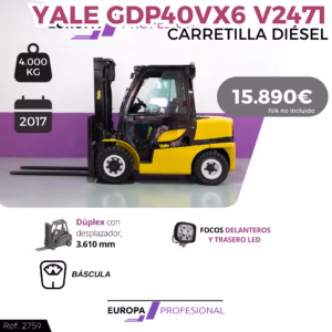 CARRETILLA ELEVADORA YALE DE 4000 KG GDP40VX6 V2471